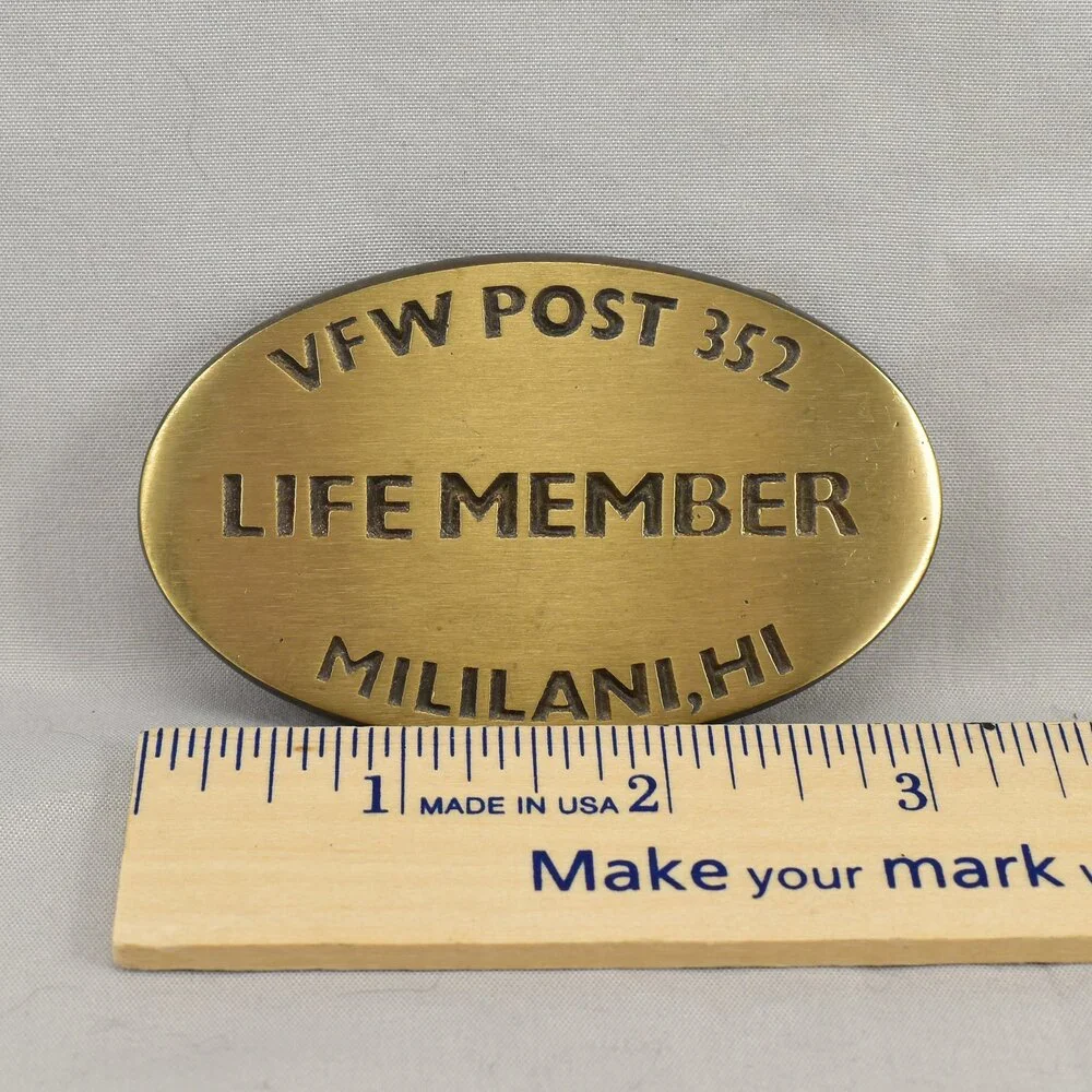 Belt Buckle Solid Bronze VFW Post 352 Life Member Mililani HI Hand Cast By Anade